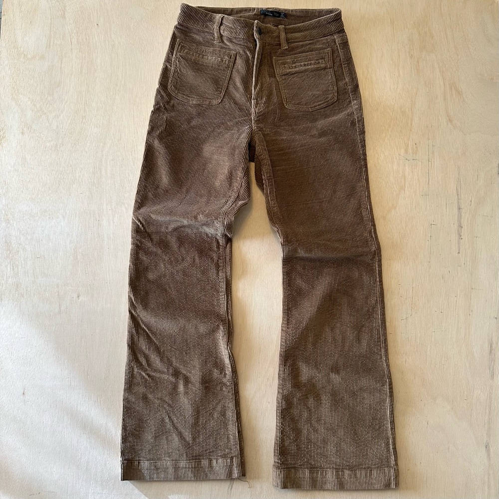 PrAna Tan Corduroy Flare Cut Pants